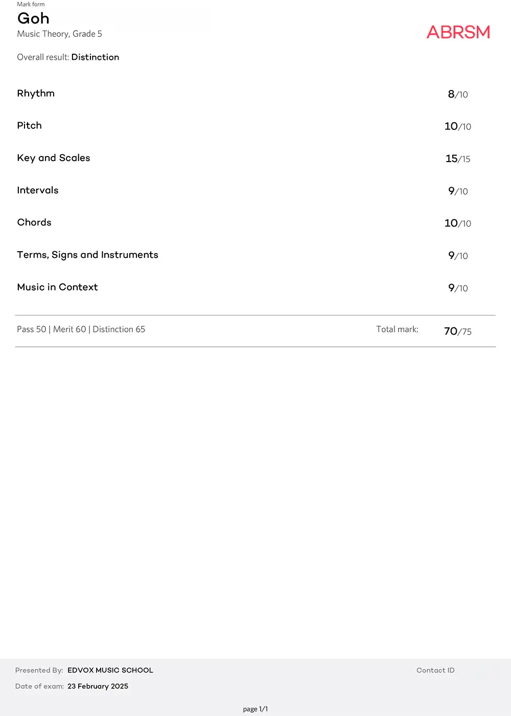 ABRSM Grade 5 Theory 70